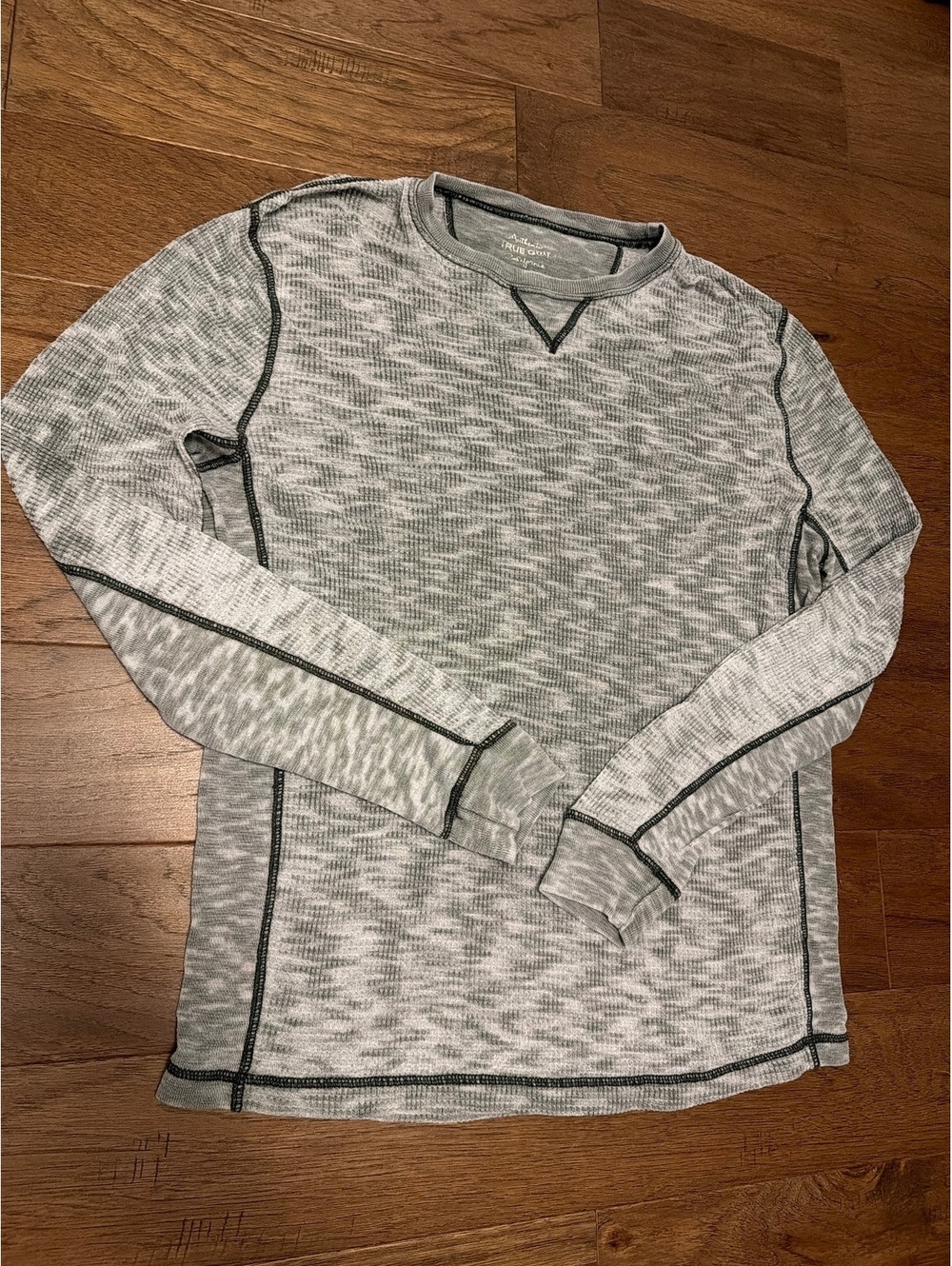 True Grit Women’s Gray Waffle Knit Long Sleeve Top Contrast Stitching Casual
